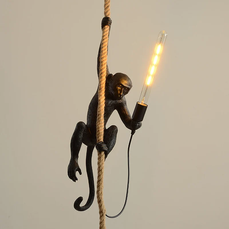 Wit/zwart/gouden hanglamp met aap Decoratieve 1-koppige hangende plafondlamp van hars voor restaurant