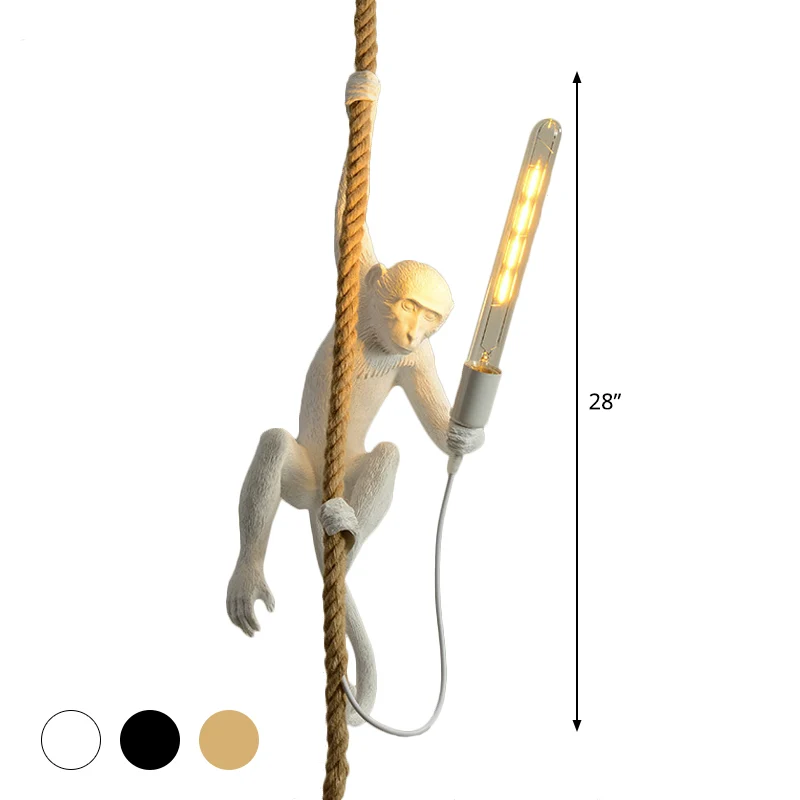 Wit/zwart/gouden hanglamp met aap Decoratieve 1-koppige hangende plafondlamp van hars voor restaurant