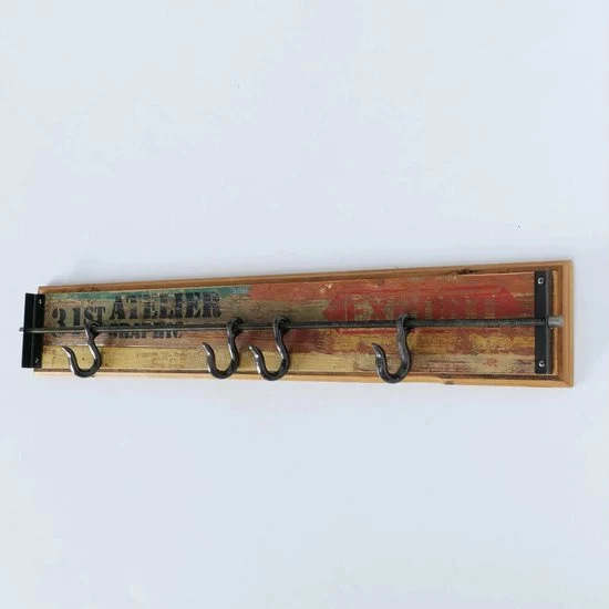Atelier Kapstok 4 haaks Hout-Metaal 94x16x6 cm - Bruin