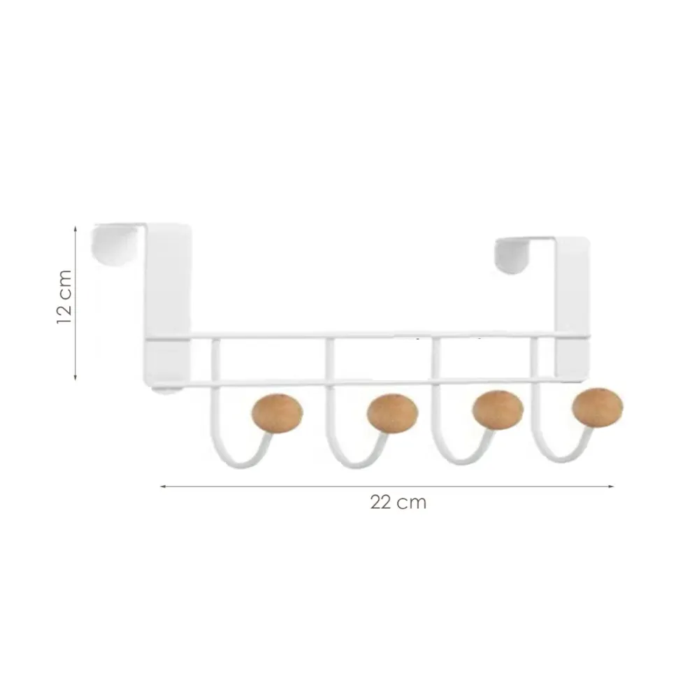 Deurkapstok - Wit - 4 Ophanghaken - Deurhaken - 22 x 12 cm - Handdoekhaken - Kapstok - Deur Ophanghaak