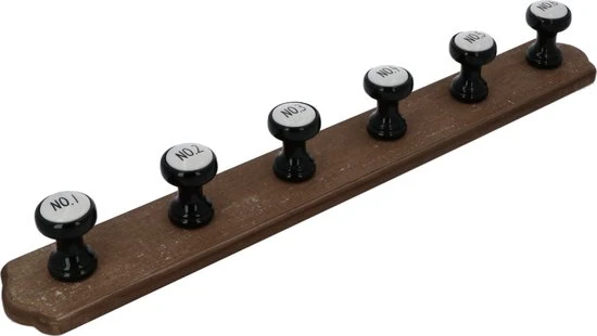 Klassieke Kapstok met 6 Keramieke haken 66x9x8 cm