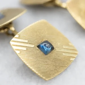 Mid Century Sapphire Cabochon and Verguld Cufflinks Lichte Eik | Scandinavisch Design