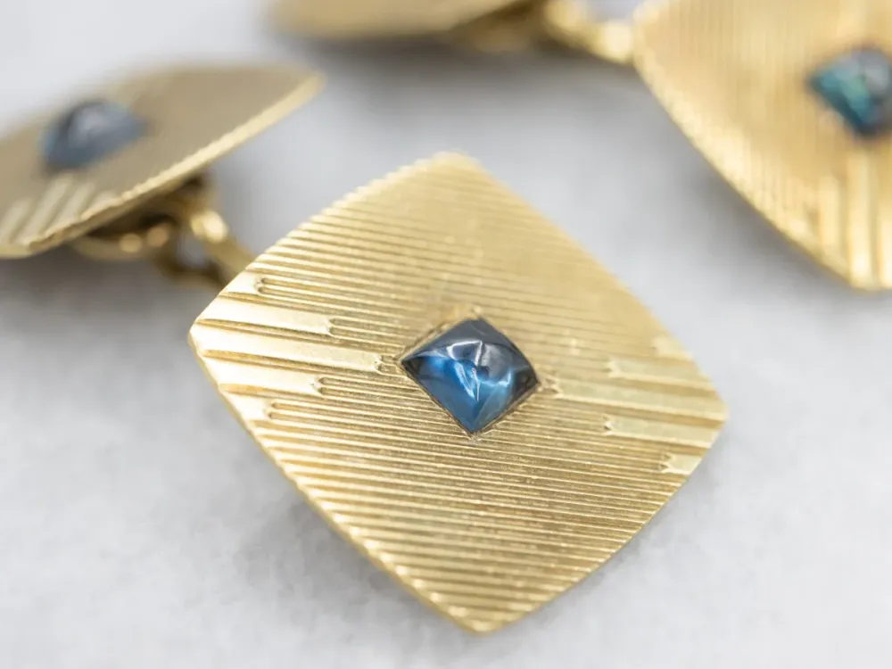 Mid Century Sapphire Cabochon and Verguld Cufflinks Lichte Eik | Scandinavisch Design