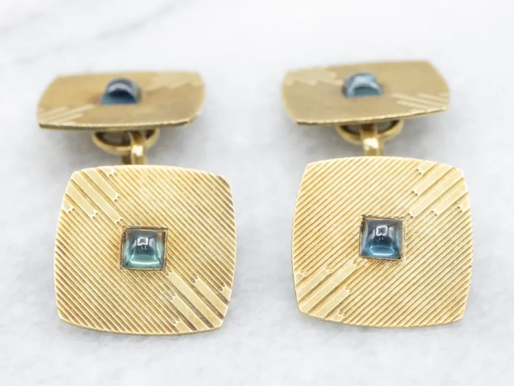 Mid Century Sapphire Cabochon and Verguld Cufflinks Lichte Eik | Scandinavisch Design