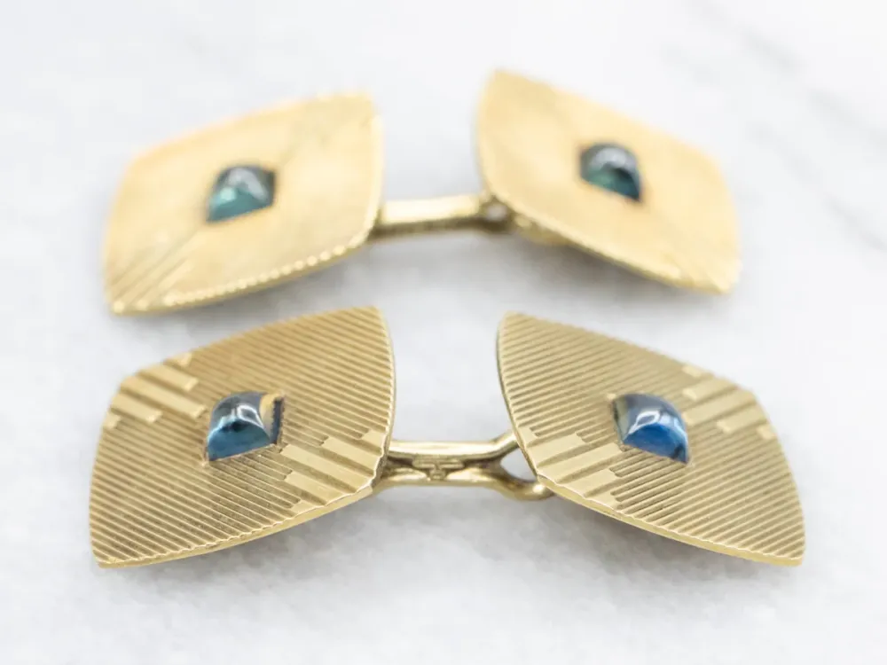 Mid Century Sapphire Cabochon and Verguld Cufflinks Lichte Eik | Scandinavisch Design