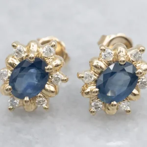Sapphire and Diamond Halo Stud Earrings Donker Eiken | Robuust