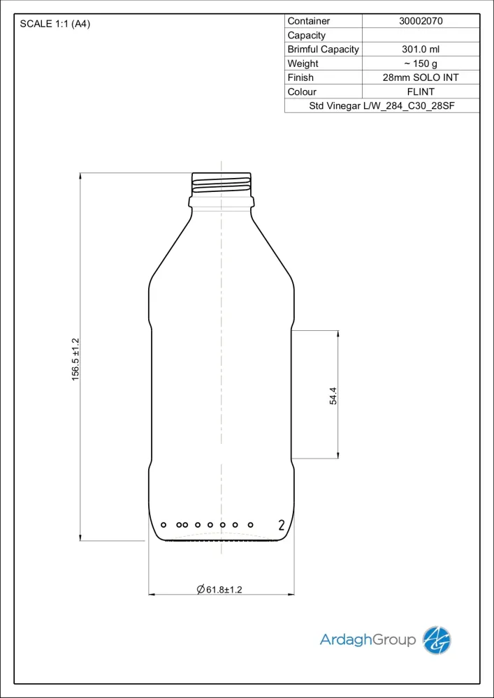 284ml Flint Glass Vinegar Oneway Food Bottle - Ardagh