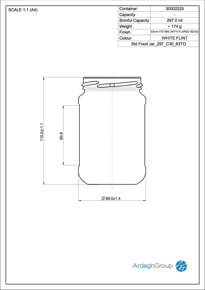 298ml Flint Glas Voedselpot - Ardagh