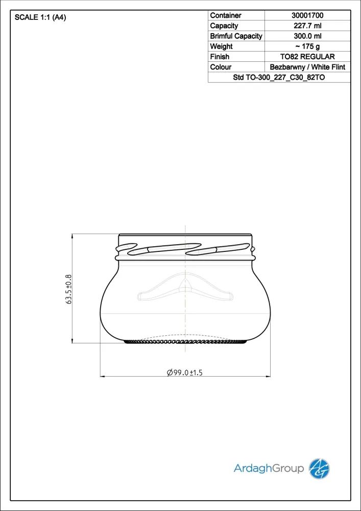 300ml Flint Glas Voedselpot - Ardagh