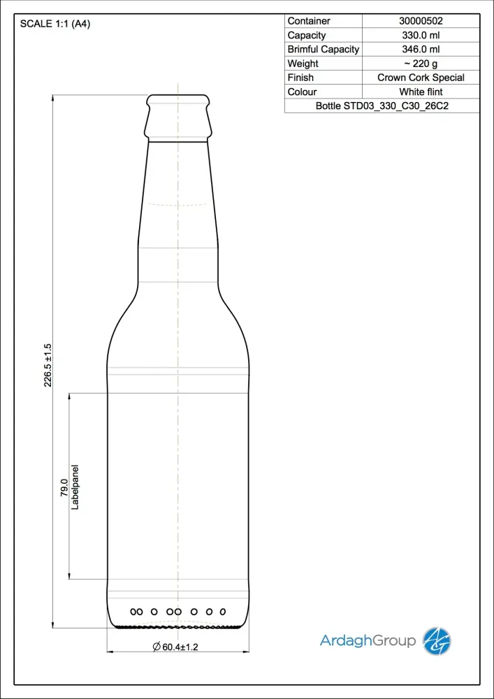 330ml Flint Glass Oneway Bierfles - Ardagh