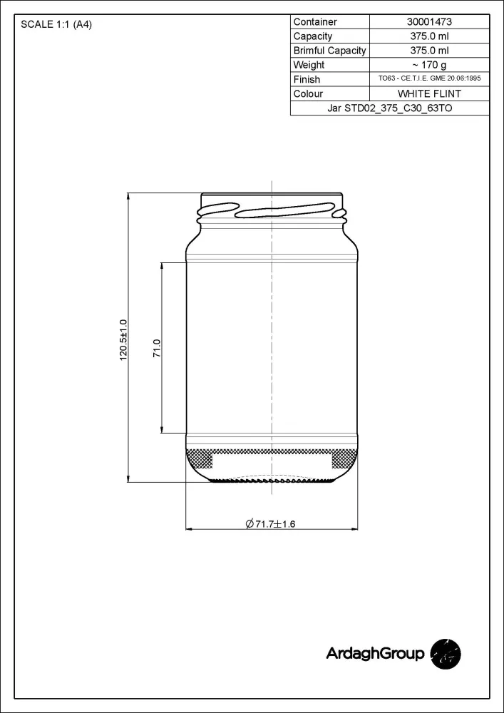 375ml Flint Glass Food Jar - Ardagh
