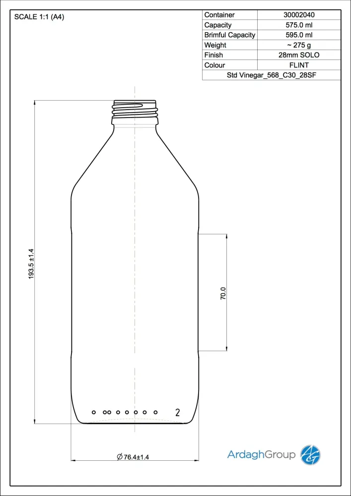 575ml Flint Glass Vinegar Oneway Food Bottle - Ardagh
