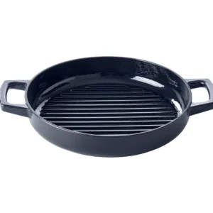 Alva Grillpan / Grillplaat Nori ø 28 cm + Gratis Leren Handvaten - geschikt voor alle warmtebronnen - geëmailleerde anti-a...