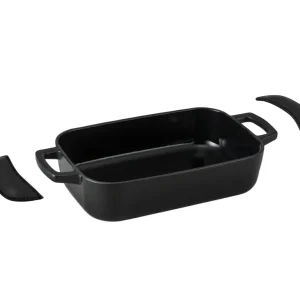 Alva Ovenschaal / Braadslede Gietijzer Nori + Gratis Leren Handvaten - 30 x 21 x 8.2 cm - geëmailleerde anti-aanbaklaag