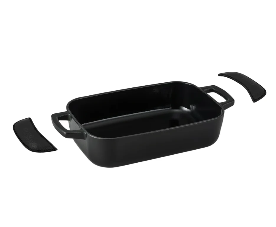Alva Ovenschaal / Braadslede Gietijzer Nori + Gratis Leren Handvaten - 30 x 21 x 8.2 cm - geëmailleerde anti-aanbaklaag
