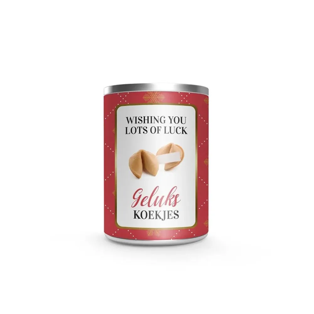 Art giving gelukskoekjes wishing you lots luck blik