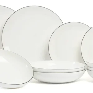 ASA Selection Serviesset Table Ligne Noire 18-delig / 6 personen - 6 dinerborden, 6 ontbijtborden en 6 pasta-/soepborden