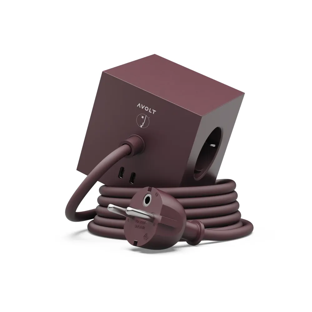 Avolt x Bauhaus Archiv Square 1 USB-C Stekkerdoos Mulberry Rood 1,8 m
