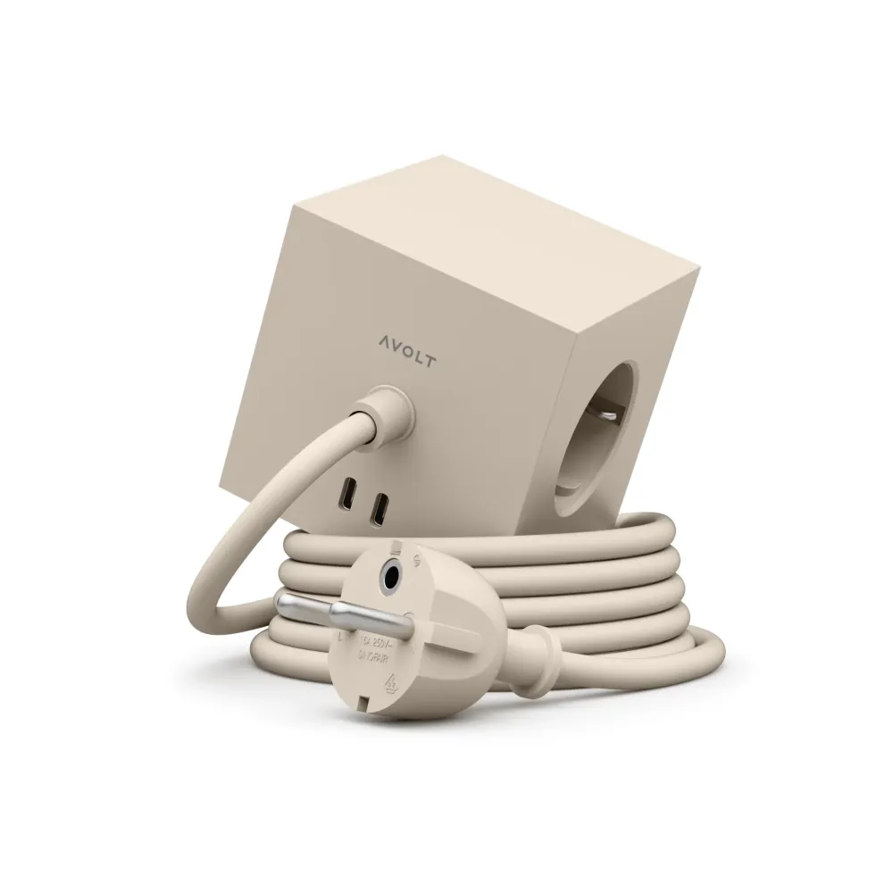 Avolt Square 1 USB-C Stekkerdoos Beige 1,8 m