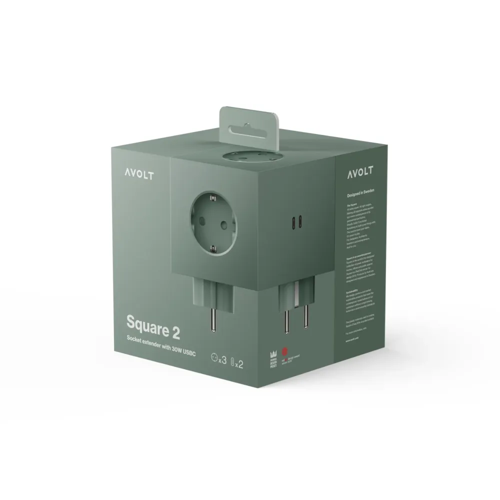 Avolt Square 2 USB-C Stekkerdoos Eik Groen