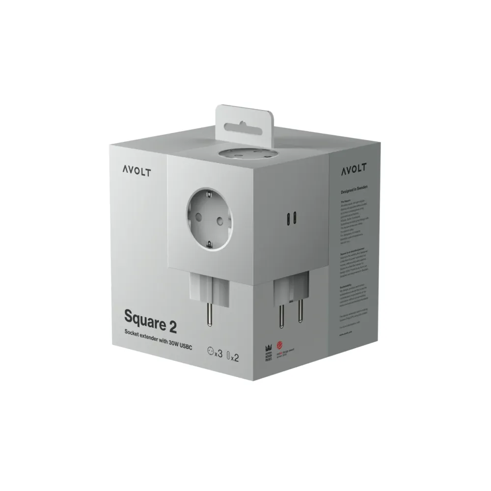 Avolt Square 2 USB-C Stekkerdoos Gotland Grijs