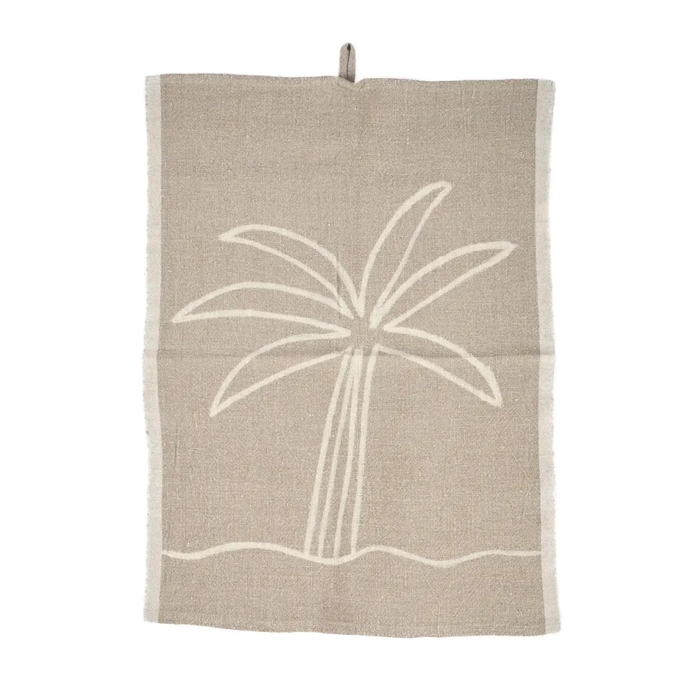 Linnen keukendoek met palmboommotief - natuurlijk wit - 50x70 Bazar Bizar Antwerp