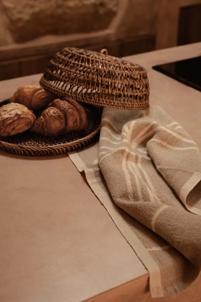 Linnen keukendoek met palmboommotief - natuurlijk wit - 50x70 Bazar Bizar Antwerp