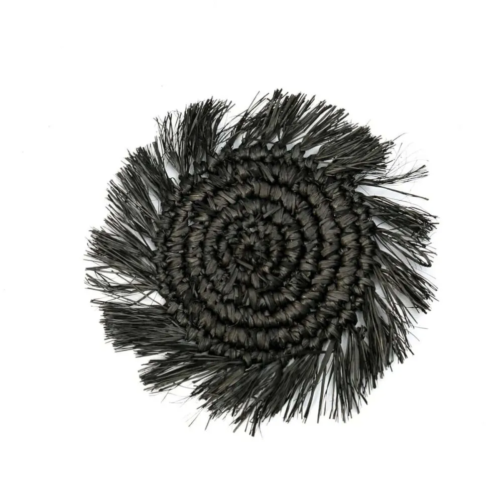 Fringe Raffia Coaster - Zwart Bazar Bizar