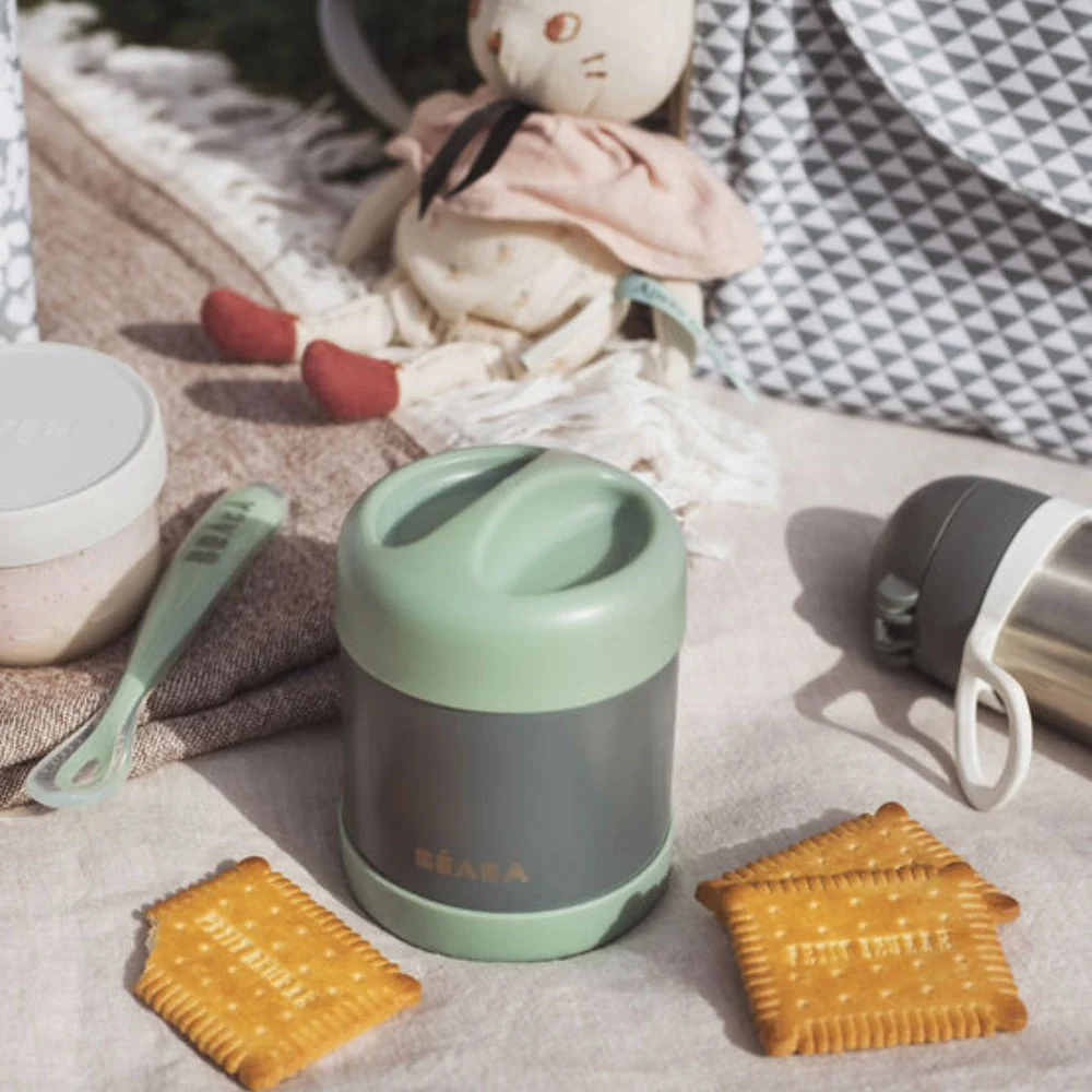 Beaba baby‑thermosfles 300 ml Mineralgrijs/Saliegroen