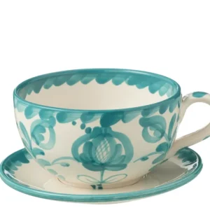 Beker + Bord Granada Keramiek Wit/Aqua