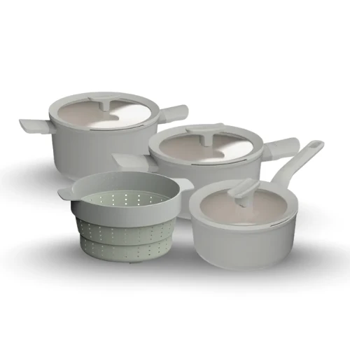 Berghoff 4-delige set Balance : steelpan met deksel (28 cm) , kookpot met deksel (20+24 cm), stomer & vergiet 24cm Moonmist