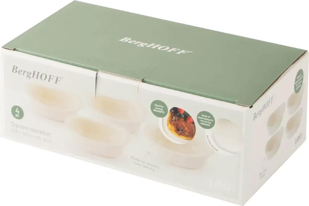 Berghoff Leo 4-Delig Vierkante Ramekin Crème Brûlée Balance Mb 10,80 X 10,50 X 4,00 Cm 200Ml