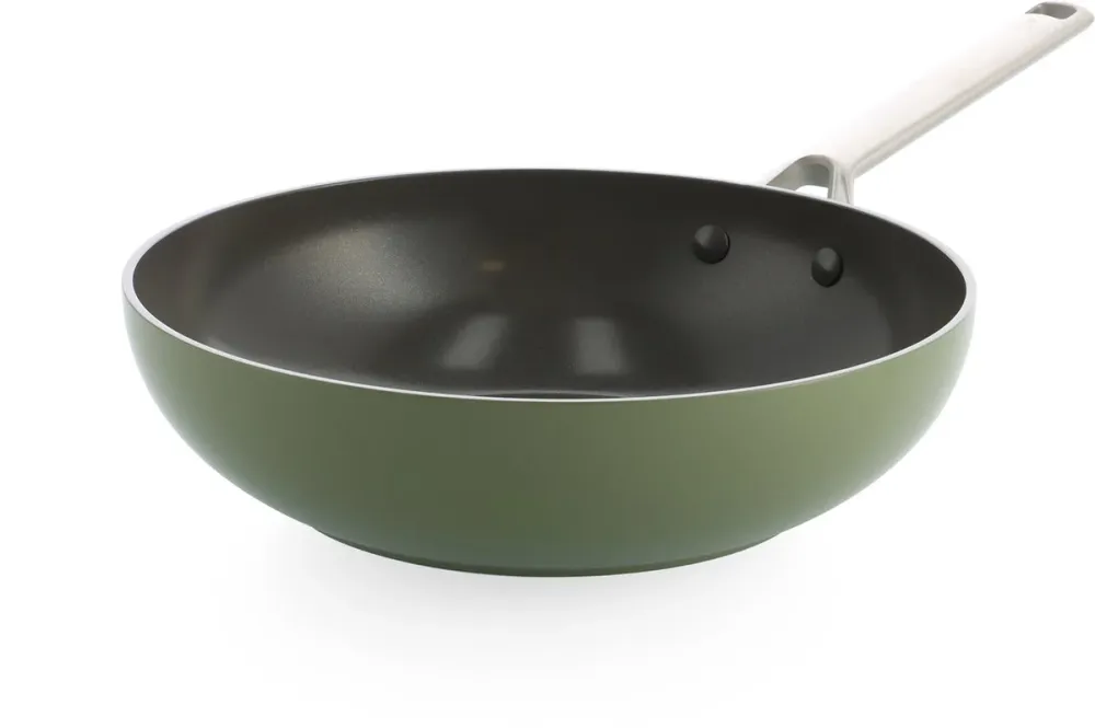 BK Sublime Olive Green Wok met keramische antikleeflaag 28cm