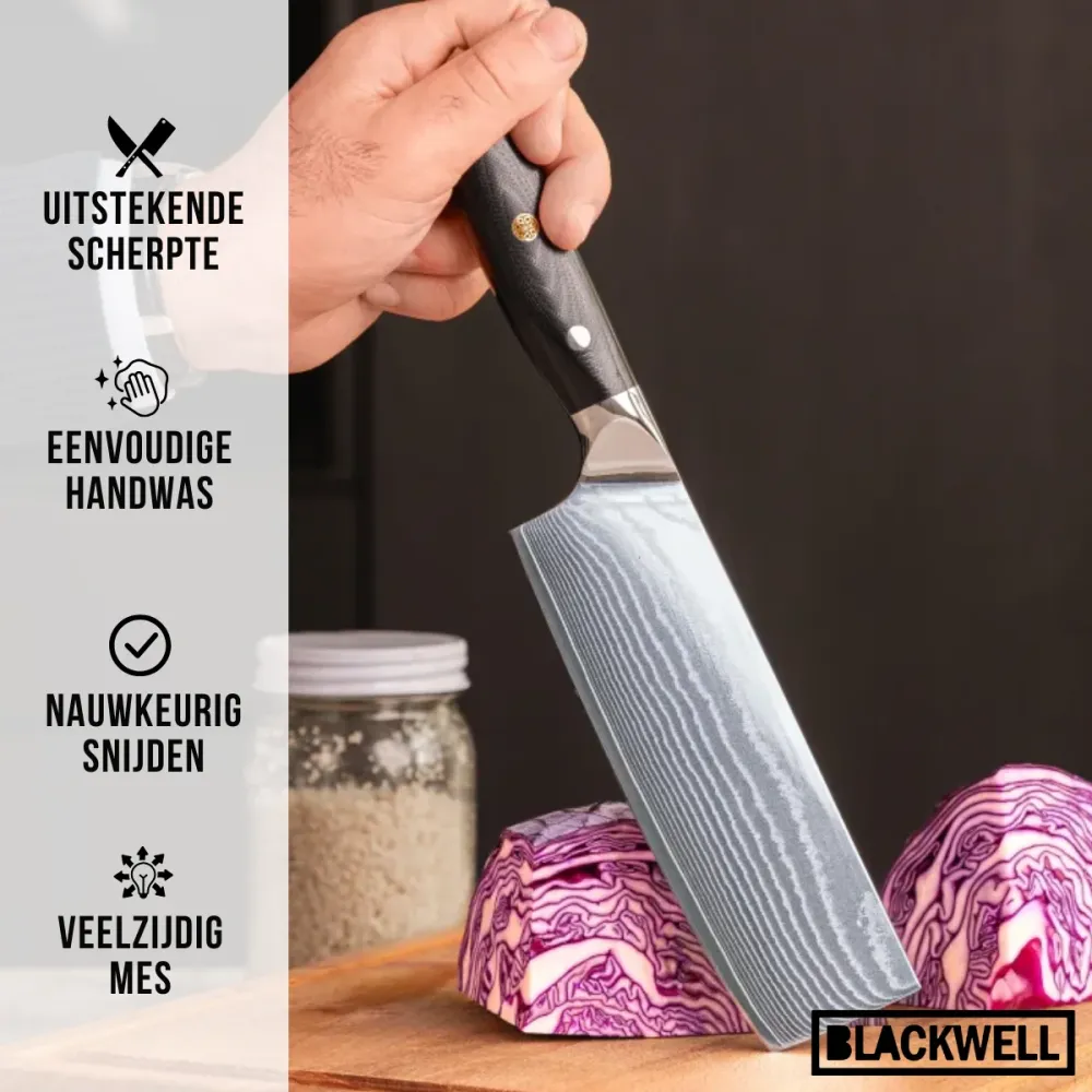 Blackwell Messenset (Koksmes + Groentemes / Nakirimes) - Japanse stijl - 67 lagen damaststaal - VG10 - 2-delig