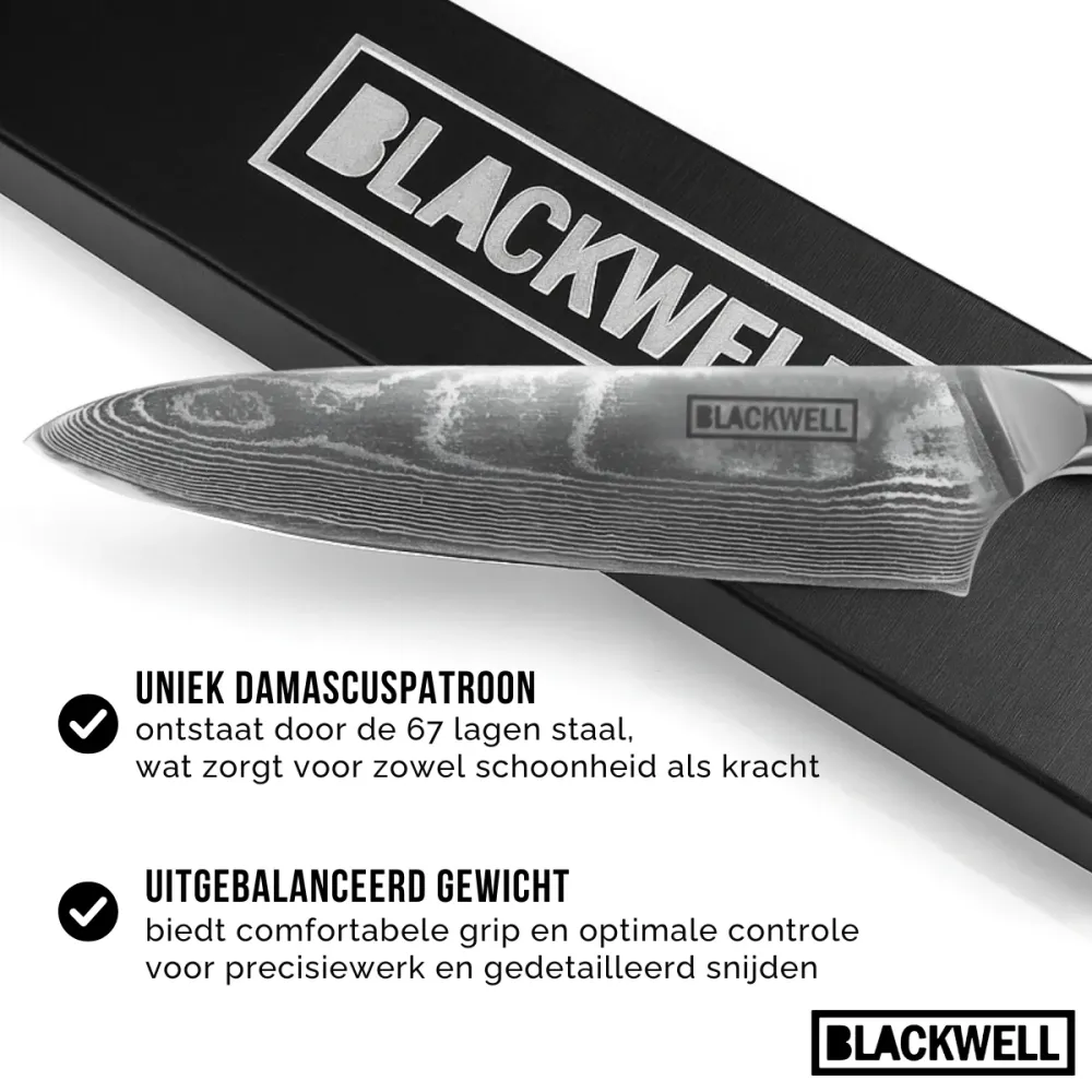 Blackwell Messenset (Koksmes + Groentemes / Nakirimes) - Japanse stijl - 67 lagen damaststaal - VG10 - 2-delig