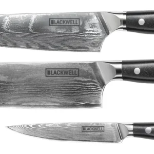 Blackwell Messenset (Koksmes + Groentemes + Officemes) - Japanse stijl - 67 lagen damaststaal - VG10 - 3-delig