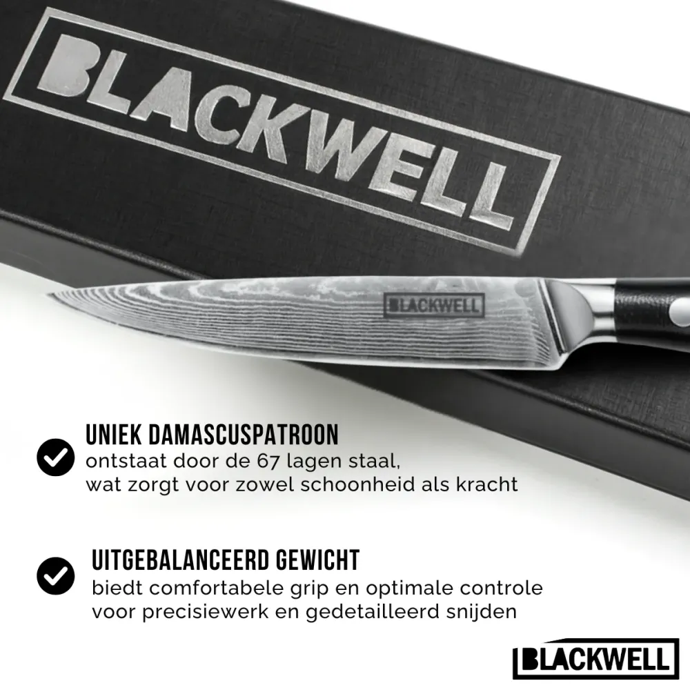 Blackwell Messenset (Koksmes + Groentemes + Officemes) - Japanse stijl - 67 lagen damaststaal - VG10 - 3-delig