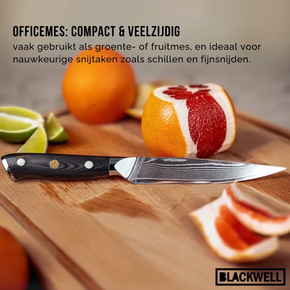 Blackwell Messenset (Koksmes + Officemes) - Japanse stijl - 67 lagen damaststaal - VG10 - 2-delig
