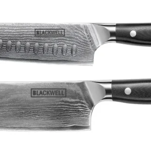 Blackwell Messenset (Santokumes + Groentemes / Nakirimes) - Japanse stijl - 67 lagen damaststaal - VG10 - 2-delig