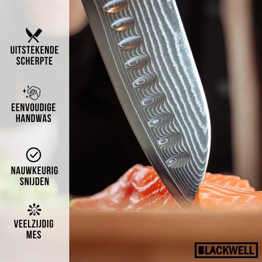 Blackwell Messenset (Santokumes + Groentemes / Nakirimes) - Japanse stijl - 67 lagen damaststaal - VG10 - 2-delig