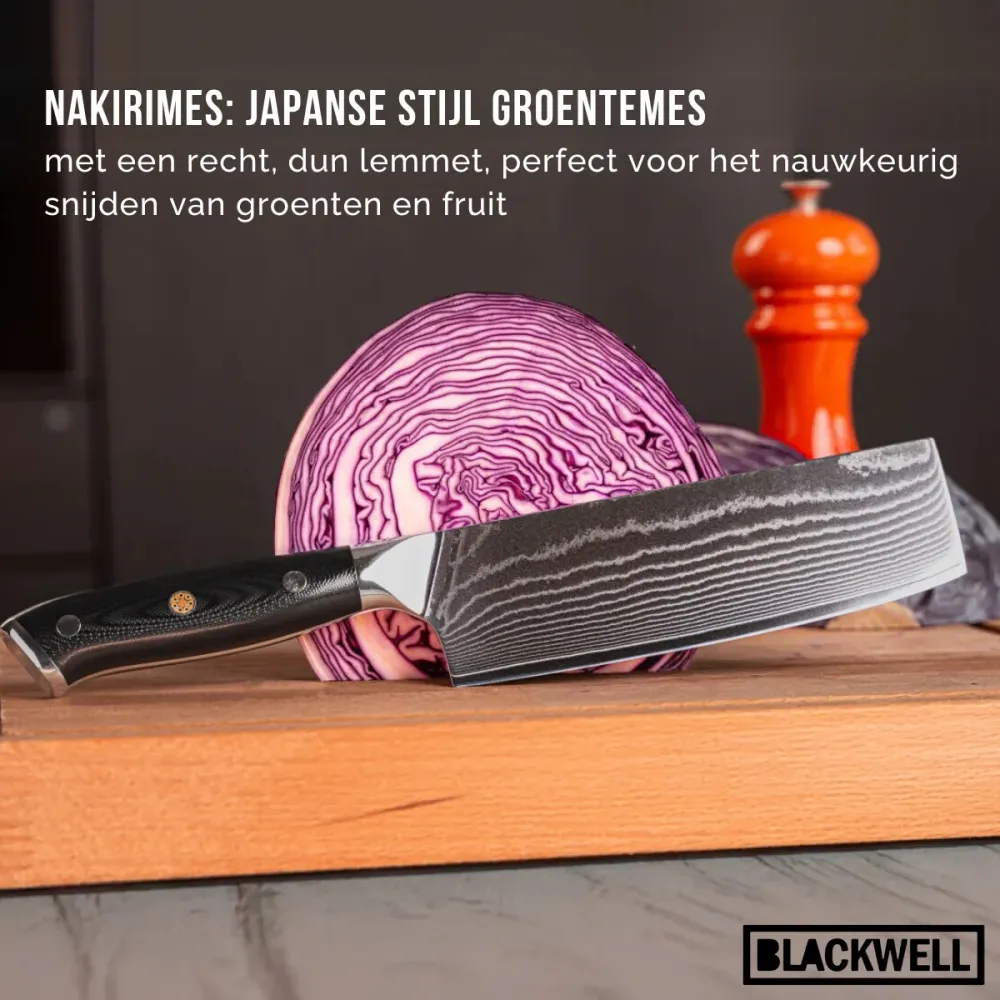 Blackwell Messenset (Santokumes + Groentemes / Nakirimes) - Japanse stijl - 67 lagen damaststaal - VG10 - 2-delig