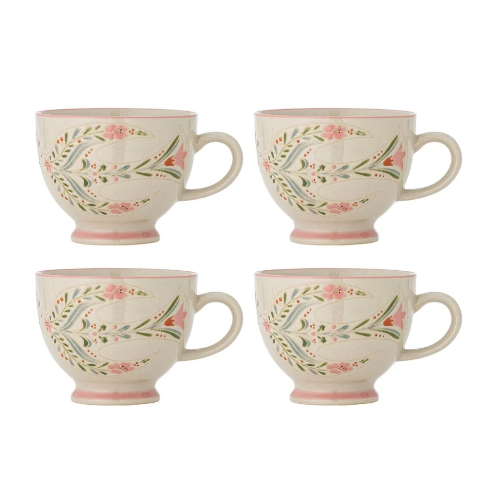 Bloomingville aardewerk mokken Rosalynde Wit set van 4 stuks