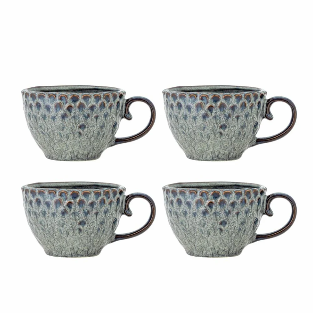 Bloomingville Elegante steengoed mokken set Katrina Grijs 4 stuks.
