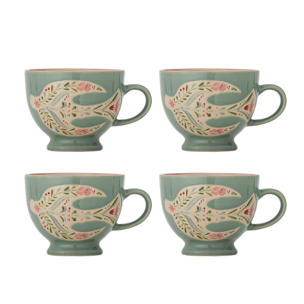 Bloomingville Rosalynde Green stoneware mokken set van 4 stuks