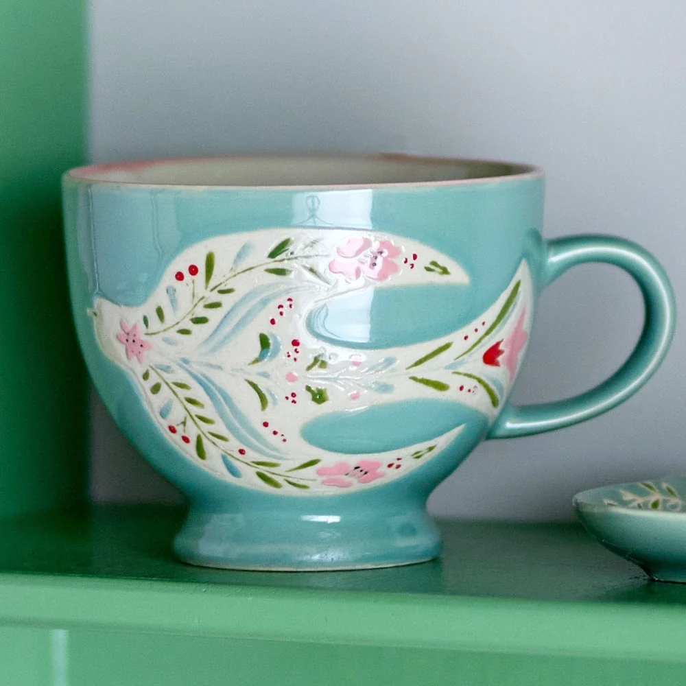 Bloomingville Rosalynde Green stoneware mokken set van 4 stuks