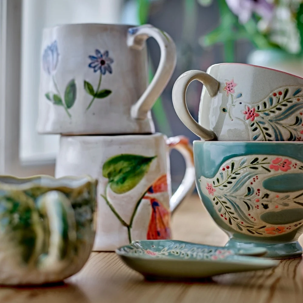 Bloomingville Rosalynde Green stoneware mokken set van 4 stuks