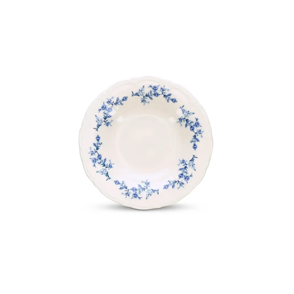 Bonbistro - Diep bord 23,5/14xH4cm blue flower Retro - Set van 6