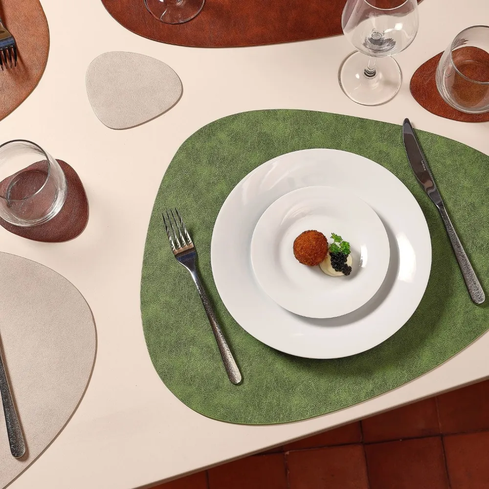 Bonbistro - Placemat 45x37cm lederlook groen Layer - Set van 4