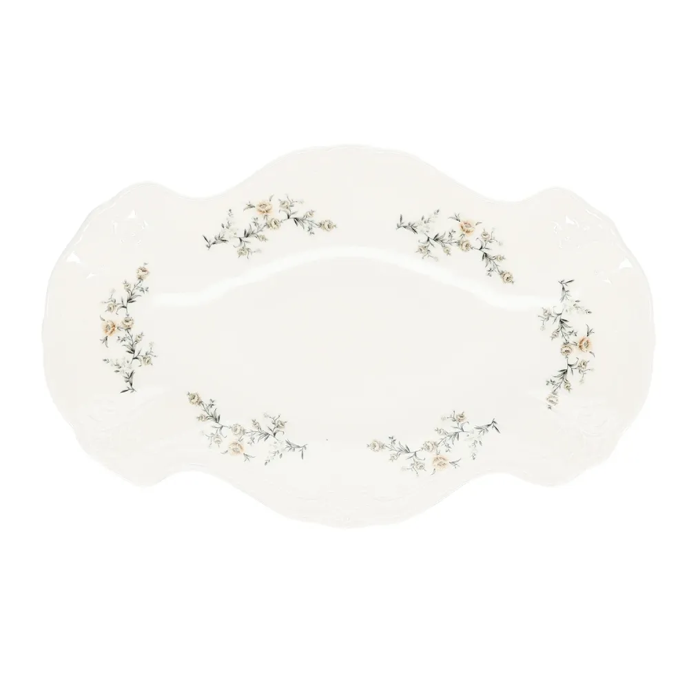 Bonbistro - Serveerschaal 39x25cm brown flower Retro - Set van 2