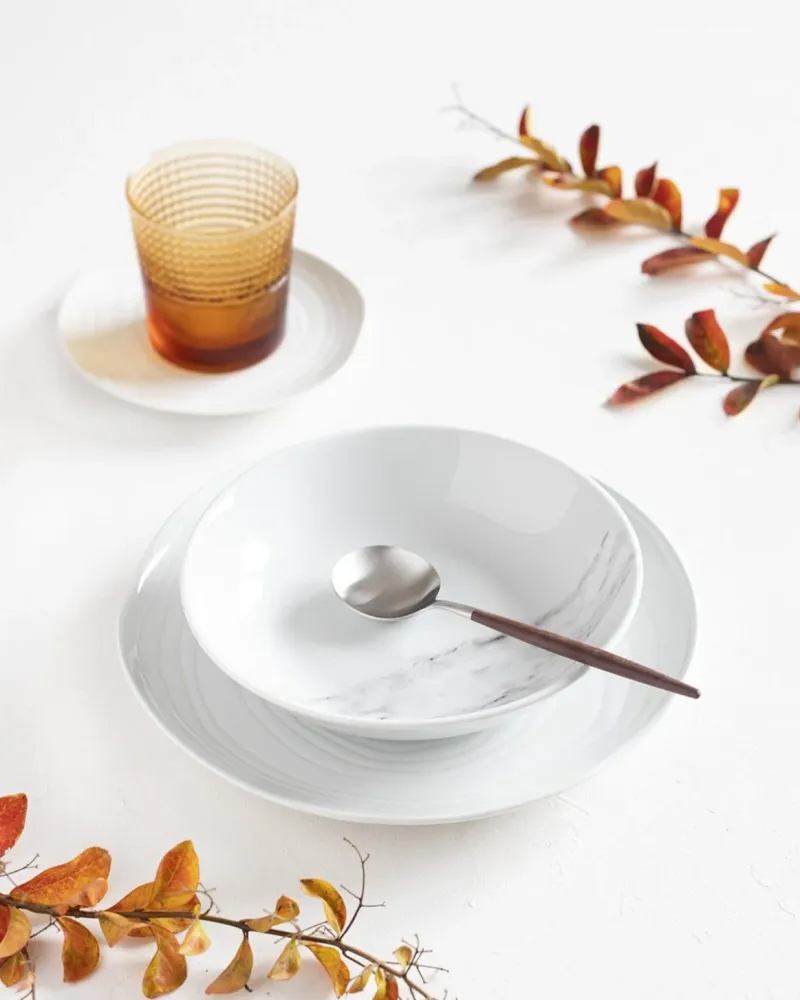 Diepe Bord Marble Bone and White
